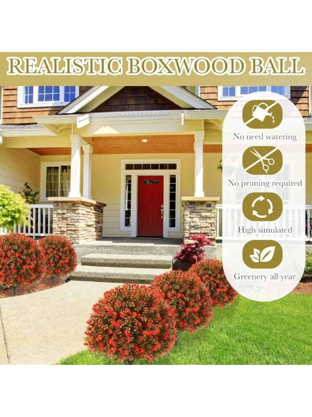 Set of 2 UV Resistant Artificial Boxwood Topiary Balls for Garden & Patio Decor